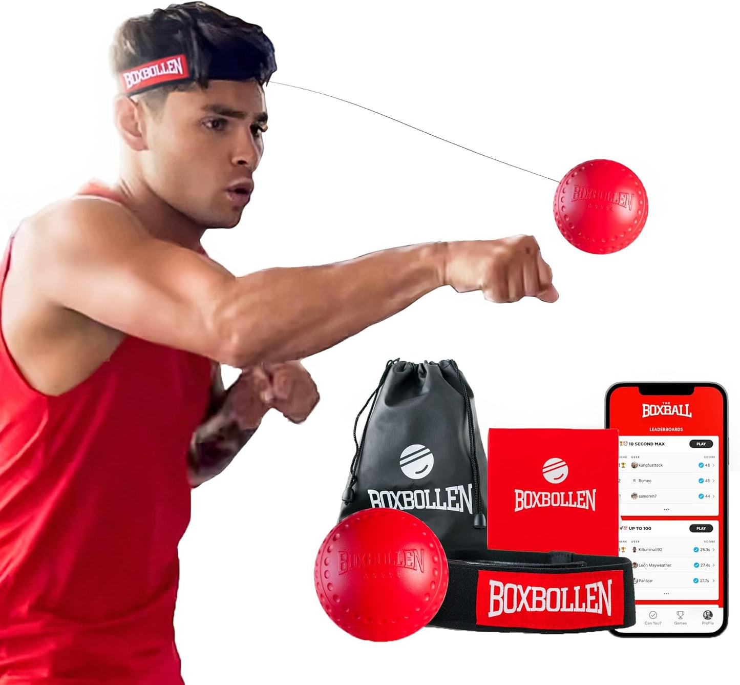 Boxbollen Original with App, Used by Celebrities - MMA Gear Boxing Ball - Boxing Reflex Ball with Adjustable Strap - Interactive Boxball App Integration - 1 Pack