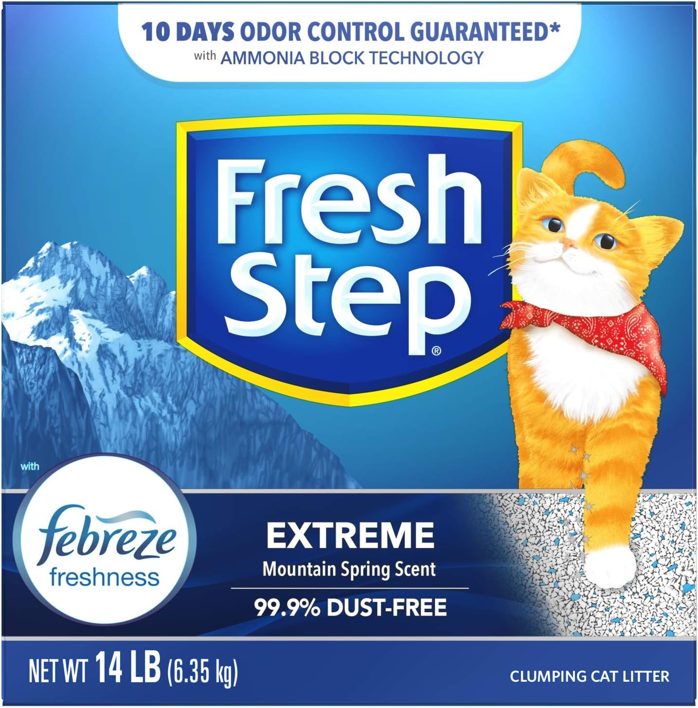 Fresh Step Clumping Cat Litter with Febreze, 14 lbs, Extreme Mountain Spring Scent